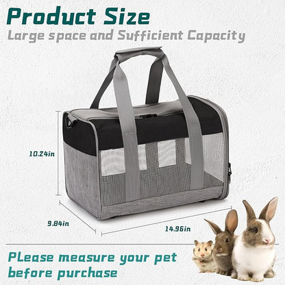 PINVNBY Bunny Carrier for Travel Camping Outdoor, Small Pet Carrier, Guinea Pig Carrier, Breathable Pet Portable Hand Bag for Hamster Rabbit Guinea Pig（Black & Gray）