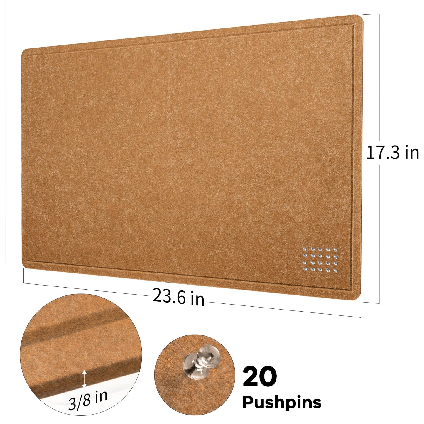 Bulletin Board, 24 x 18 inches Felt Board Decorative Pin Board, Cork Board Alternative for Wall, Foldable Photo Board Self-Adhesive Vision Board Mood Board with 20 Pushpins - Apricot