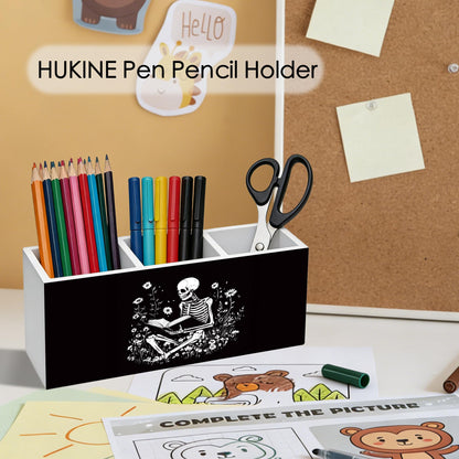 HUKINE Gothic Skeleton Bookish Pen Holder for Desk Decoration, Witchy Gothic Skull Reading Book Wooden Box Sign Pencil Holder Organizer for Home Office Desk Accessories, Book Lover Gifts