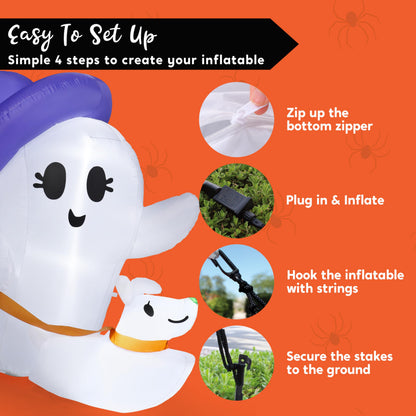 Joiedomi 6 FT Halloween Inflatables Outdoor Decoration, Cute White Inflatable Ghost Walking Dog Decor with LED Light, Ghost Blow Up Yard Decoration for Halloween Outdoor Garden Lawn Yard and Party