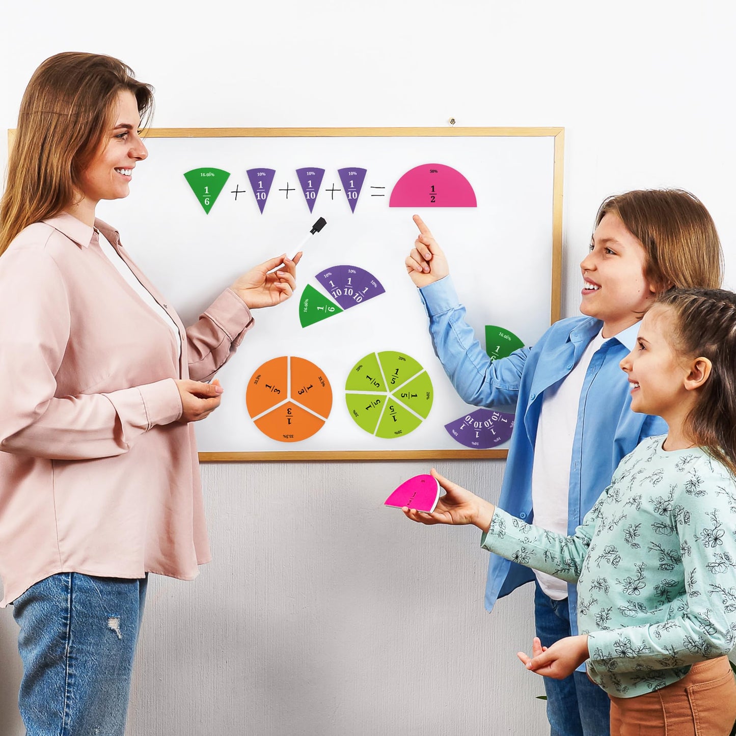 Simply Magic 166 PCS Simply Magic Magnetic Fraction Tiles and Circles & 32 Educational Posters for Kids