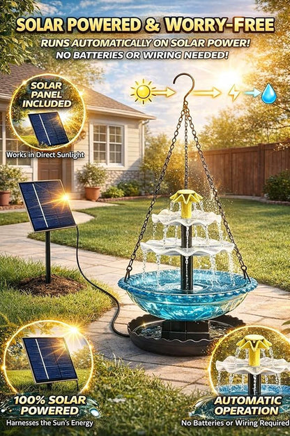 Solar Cascade Hanging Bird Bath Fountain, 2026 New Outdoor Hanging Bird Bath with Solar Fountain, Large Humming Birds Baths Fountains, with Solars Pump & Glass Bowl, for Outdoor, Gardens (#8)