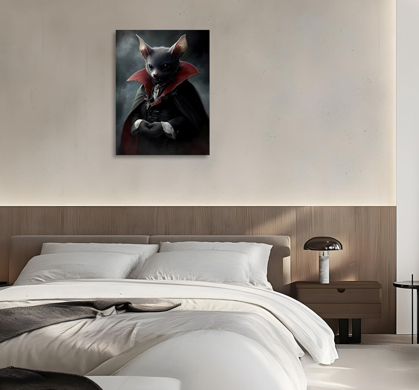 OWNANRTHM Gothic Bat Wall Art Halloween Bat Portrait Painting Gothic Academia Canvas Wall Art Funny Black Bat Picture for Living Room Bedroom Wall Framed 12X16 inch