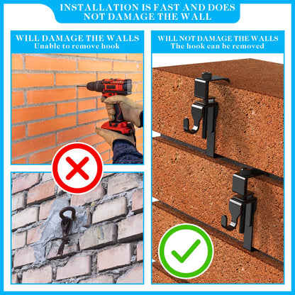 Lewufe Stainless Steel Brick Wall Clips, Brick Hooks Clamp Outdoor Heavy Duty 1-3/4" to 2-1/2" Brick Hook Brick Hangers No Drill, 6 Packs