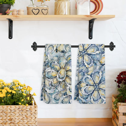 Gnmduw Coastal Beach Oyster Kitchen Towels, Ocean Beachy Oysters Hand Towels Set of 2, Coastal Bathroom Decor, Farmhouse Nautical Oyster Hand Dish Tea Towel for Kitchen Bathroom Decor, 16x24 Inch