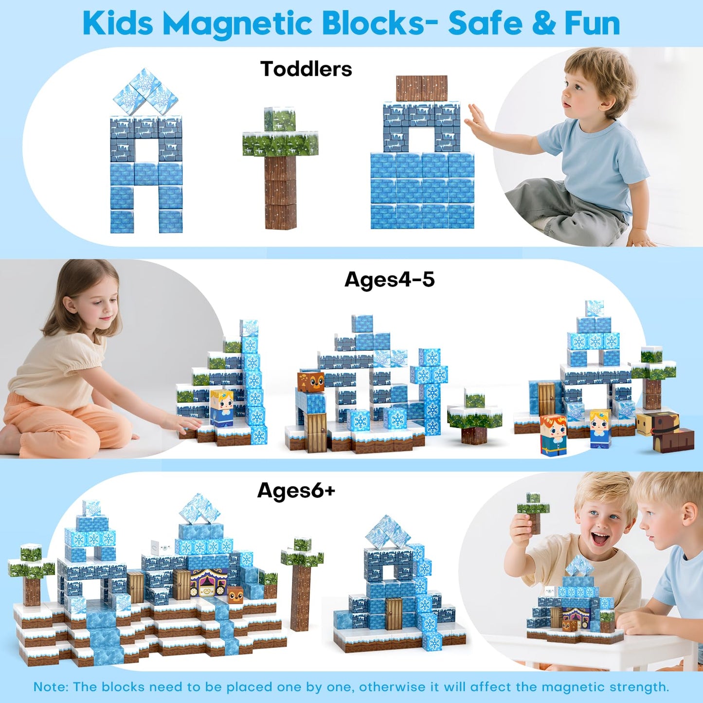 Gryxpox 100pcs Magnetic Blocks, Magnetic Blocks for Kids Ages 4-8, Magnetic Cubes Sets for Frozen Princess Castle Build, Stacking Magnets for Kids, Birthday Gifts for Boys and Girls Age 3+ Years Old