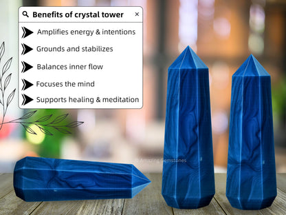 Amazing Gemstone Blue Agate Crystal Towers ~ Natural Healing Crystal Point Obelisk for Reiki Healing and Crystal Grid (3" to 4" INCH)