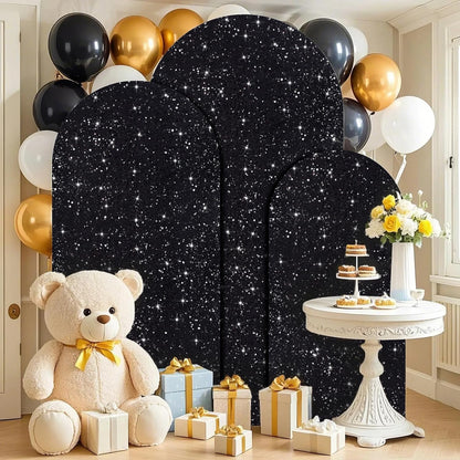 FUHSY Sequin Arch Cover Black Arch Backdrop Cover Set of 3 Arch Covers Stretchy Backdrop 6ft 5ft 4ft Spandex Backdrop Arch Stand Cover Glitter Arch Frame Cover Fabric for Halloween Party Decoration