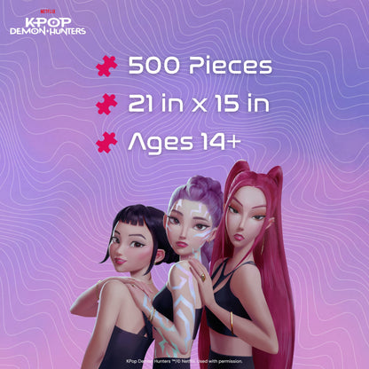 Buffalo Games Kpop Demon Hunters Foil-Finish Puzzle - 500pc, 21.25×15in - Foil-Accent Artwork & Kpop Demon Hunters Merch - Precision-Cut Pieces & Slayer Gifts - with Poster & Epic Quest Puzzle