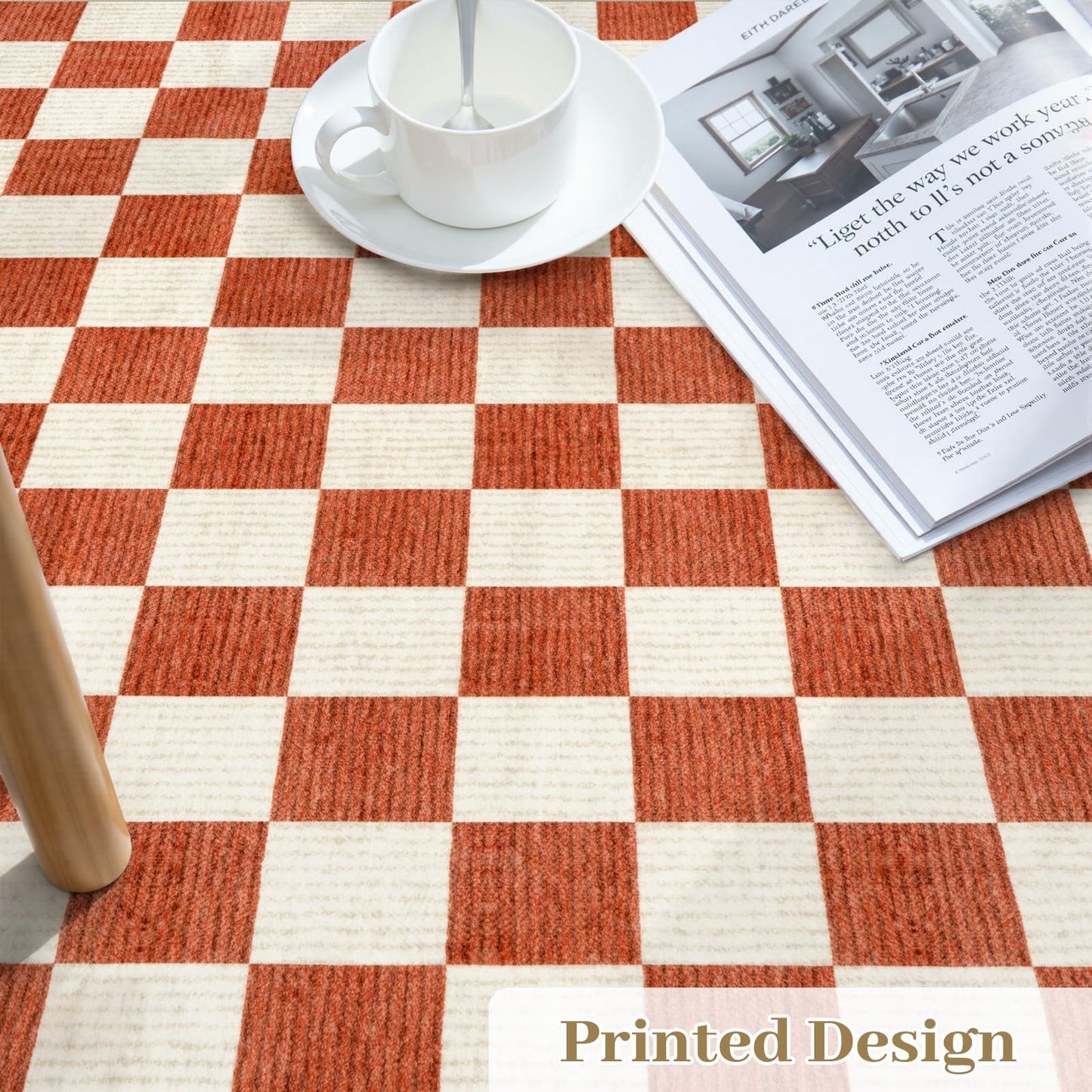 Machine Washable 5x7 Area Rugs for Living Room Checkered, Non Slip Soft Low Pile Farmhouse Halloween Modern Neutral Playroom Boys Rugs for Bedroom, Large Carpet Rugs for Dining Room(Orange,5'x7')