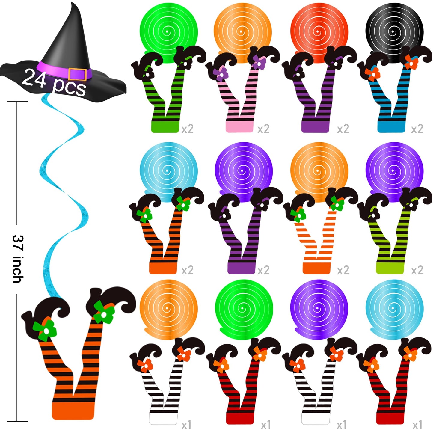 Halloween Witch Boot Hanging Swirls Halloween Party Decorations 24PCS Witch Feet Shoes Hanging Streamers Halloween Party Supplies for Wizard Legs Spooky Baby Shower Birthday Party Decor