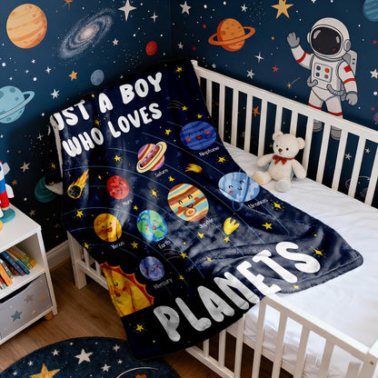 ARTBLANKET Just A Boy Who Loves Planets Solar System Space Throw Blanket Fannel Fleece Super Soft Funny Blanket Travel Throw Blanket for Bed Couch Sofa 40 x 30 Inch for Baby