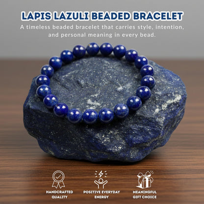 Cherry Tree Collection Lapis Bracelet – Genuine Blue Lapis Lazuli Beaded Bracelet, Handmade 8mm Stone Bracelet for Men & Women, Healing & Positive Energy, Sizes S/M/L, Gift Ready (Medium)