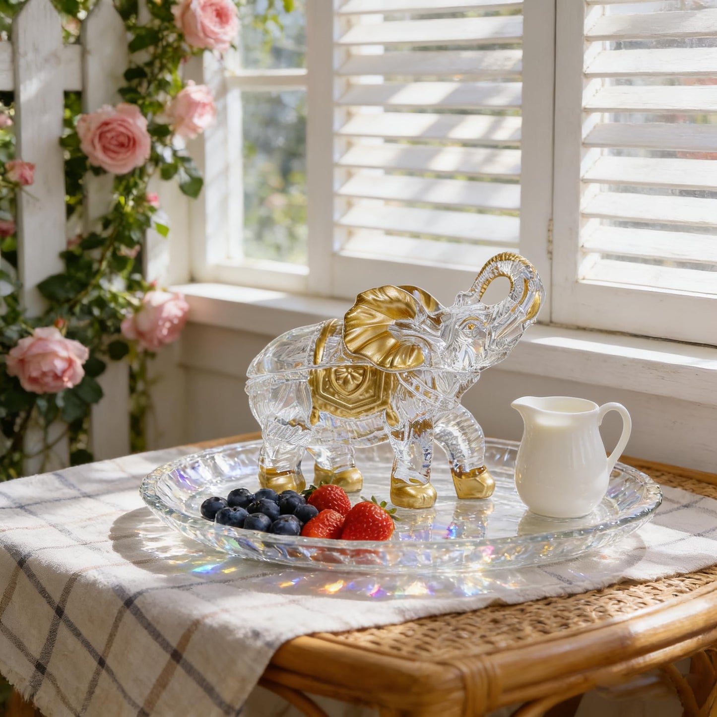 Hand Painted Gold Large Crystal Elephant Candy Jars with Lid, Glass Elephants Candy Dishes Gifts for Elephant Lovers, Sparkling Art Animals Collectible Decoration for Home Table Centerpiece.