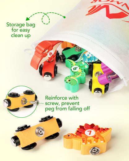 Vanmor Wooden Dinosaur Train Set for Toddlers - Magnetic Dinosaur Toys and Number Train, Montessori and Educational Toys Preschool Learning Activities for Kids, Birthday Gifts for Boys, Girls