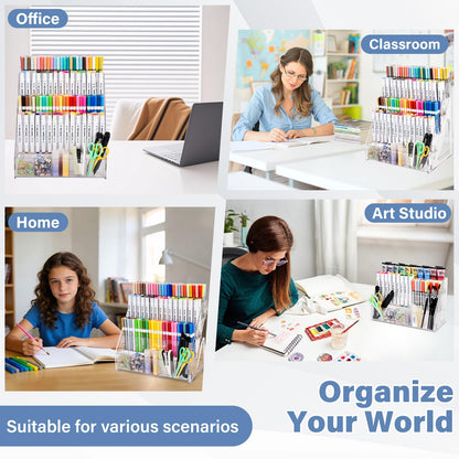 CELSOL Acrylic Desk Organizer – 5 Tier 25 Compartments Vertical Storage for Pens, Markers, Art Supplies & Office Accessories – Clear Desk Storage Solution for Home, Office & School
