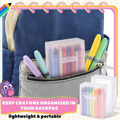 Clabby 24 Pcs Plastic Crayon Organizer Case for 24 Count Crayons Kids Art Supply Storage Box with Lid, Portable Holder for Classroom Home Travel, Fits Standard 24-Pack Crayon (Clear)