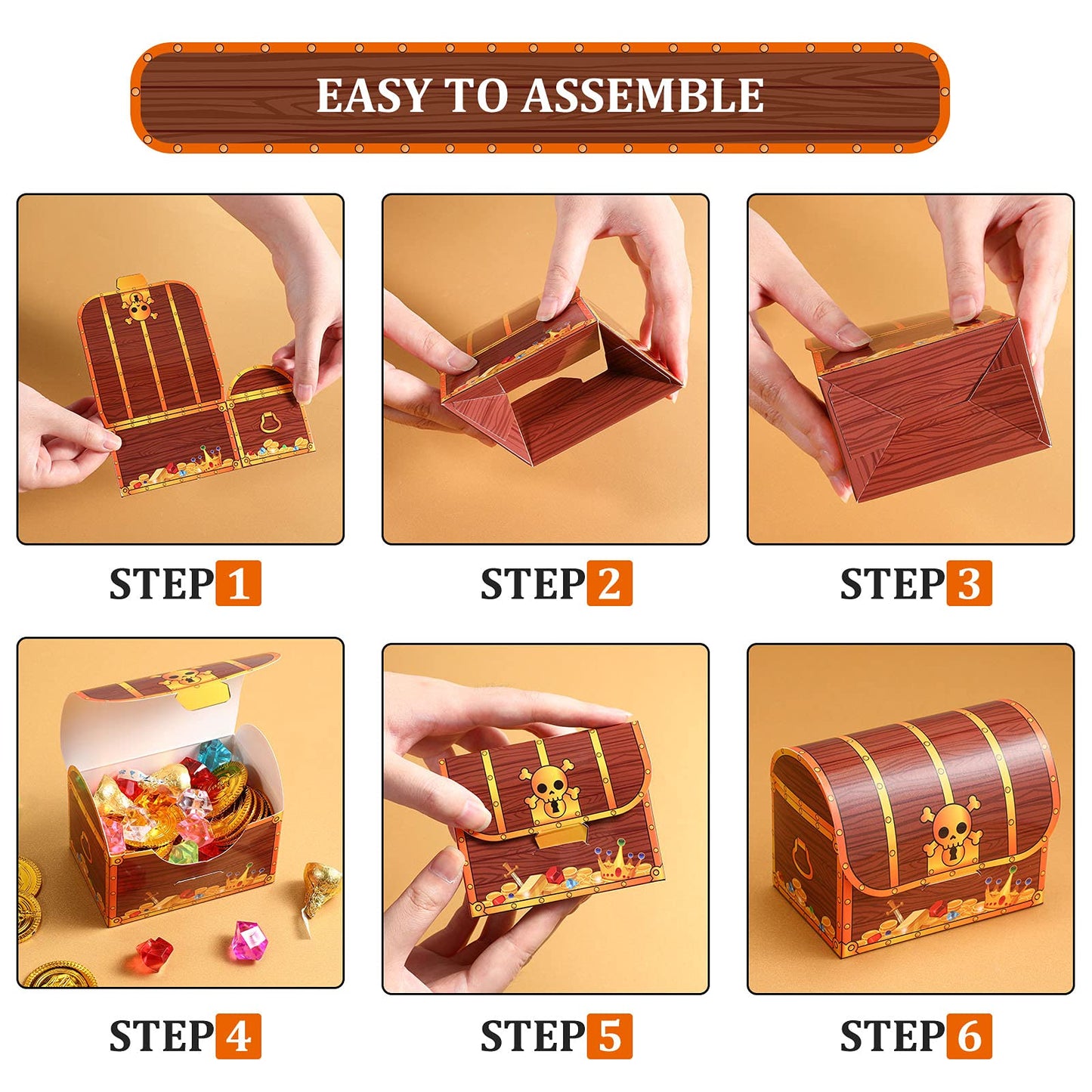 Chinco Treasure Treat Chest Boxes Cardboard Pirate Treasure Chest Party Favor Box Present Goodie Boxes for Halloween Game Pirate Theme Party(24 Pcs,Simple Style)