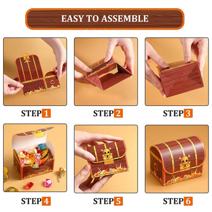 Chinco Treasure Treat Chest Boxes Cardboard Pirate Treasure Chest Party Favor Box Present Goodie Boxes for Halloween Game Pirate Theme Party(24 Pcs,Simple Style)