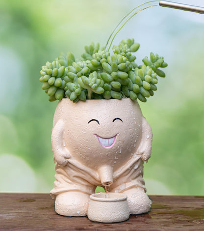 RZOIKZOI Quirky Creative Planter with Smiley Face,Naughty Boy Plant Face Pot with Drainage Hole,for Indoor Outdoor, Christmas, (Naughty Boy,Khaki)