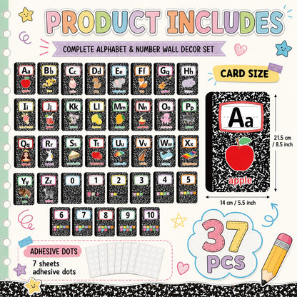 Composition Alphabet Bulletin Board Set ABC Alphabet Poster Classroom Decor Composition Letters 0-10 Numbers Bulletin Board Educational learning posters for School Office Home Chalkboard Wall Decor