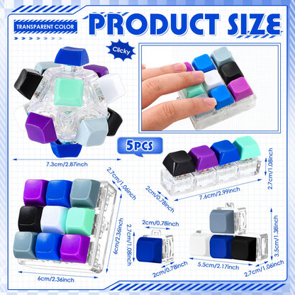 Halloscume 5 Pcs Keyboard Adult Fidget Clicker in 5 Styles Keyboard Fidget Keychain Cube Mechanical Key Button Clicker Stress Relief Gift for Office Home Pass Time(Dark Colors)