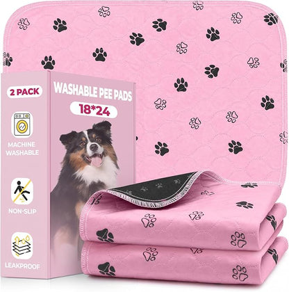 Fostanfly Reusable Puppy Pads, 2 Pack 18"x 24" Washable Dog Pee Pads, Pink | Machine Washable & Reusable, Strong Absorbency, Leakproof, Waterproof, Non-Slip Bottom, Training Mats for Potty, Crate