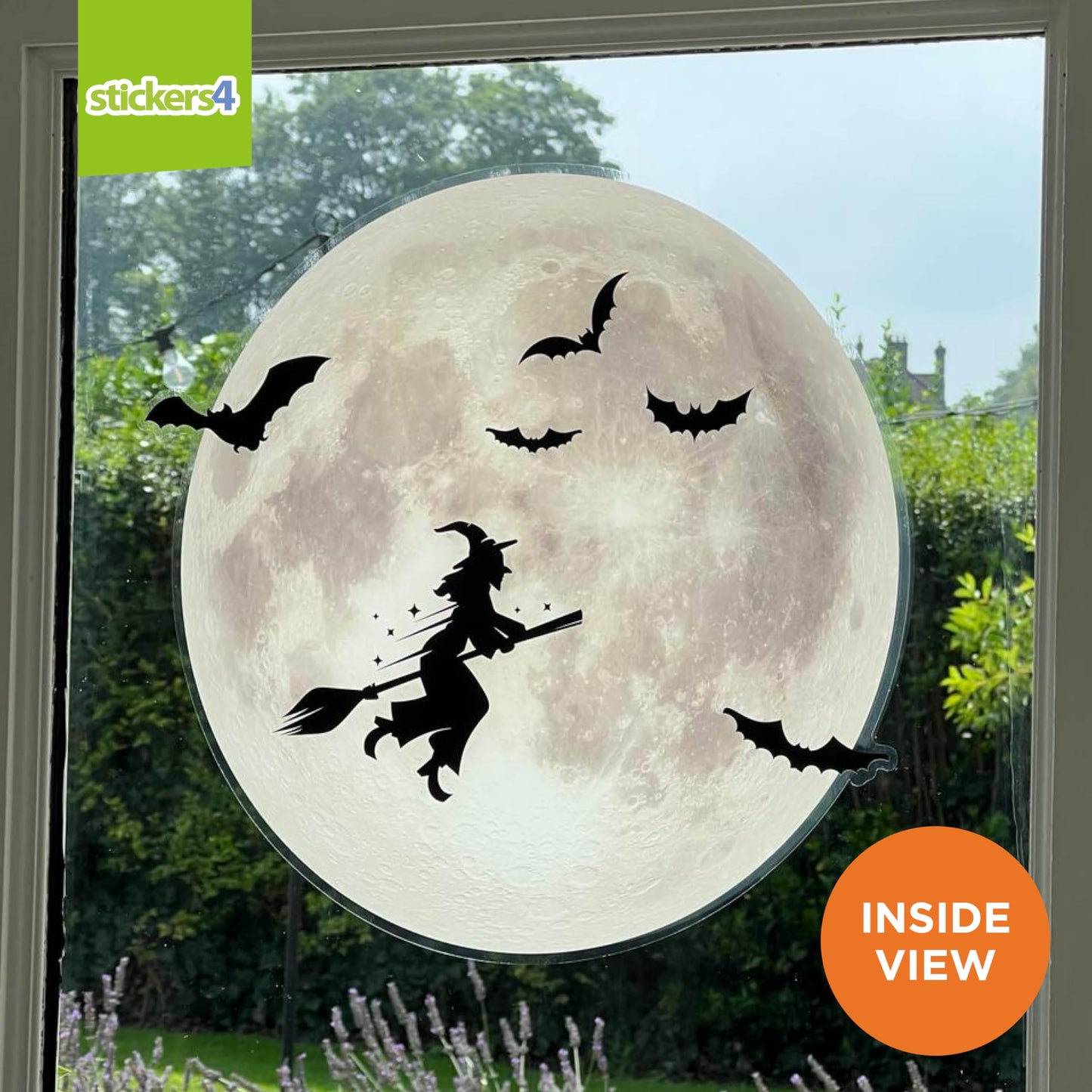 Large Halloween Window Clings for Glass Windows - 16" x 16" Moon Window Decal - Witch Clings Silhouette - Halloween Decorations