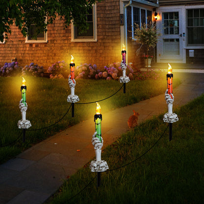 YBB 5 Pack Skeleton Stake Pathway Lights, Ghost Hands Skull Candle Battery Operated Stake Lights for Halloween Outdoor Garden Lawn Yard Landscape Decoration