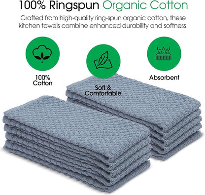 DG Collections Premium Dish Towels for Kitchen, 8 Pack, 15x25 Inch - 100% Cotton Kitchen Towels with Hanging Loop, Highly Absorbent, 400 GSM Bar Mop Cleaning Towels - Smoke Grey