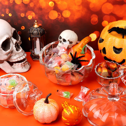 3 Pcs Halloween Pumpkin Candy Jar with Lids Glass Candy Bowl Cute Clear Cookie Storage Jar Crystal Candy Dish Office Desk Decorative Jars for Halloween Party Decoration Home Holiday Supplies Gift