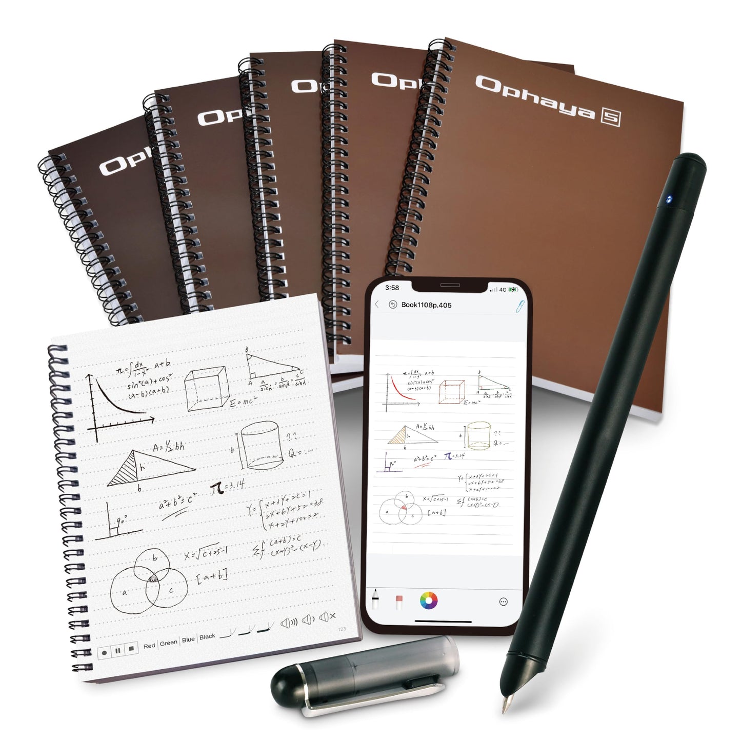 Ophaya Sync Smart Pen and A5 Notebook(5-Pack) for Note Taking| Gifts for Adults Women Men Coworkers Teachers Students Guest Friends | Sync Notes to Phone/Tablet Instantly/Convert to Text