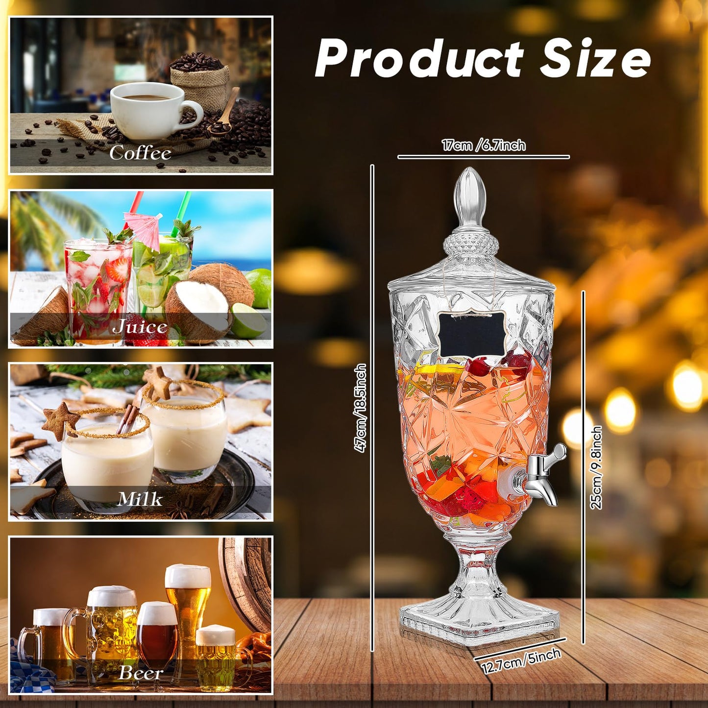 Zhehao 2 Pcs Drink Dispensers for Parties 0.8 Gallon Glass Beverage Dispenser Clear Vintage Crystal Beverage Dispenser with Spigot and 2 Wooden Chalkboard Wide Mouth Beverage Server for Bar Home