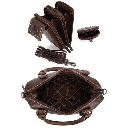 Wrangler 3Pcs Doctor Bag Set for Women, Top Handle Satchel Purse Barrel Handbags Cell Phone Purse Leather Hobo Bags WG48S-S5110CF