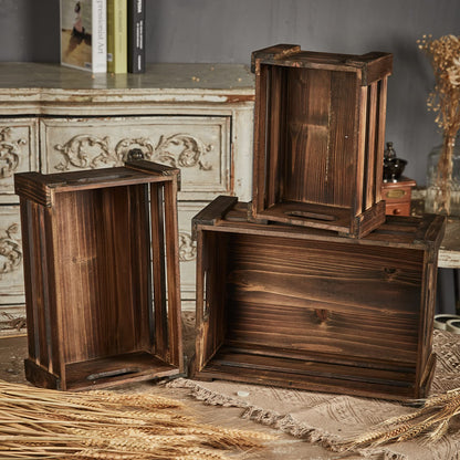 Sintosin Farmhouse Wooden Nesting Crates Decorative Set of 3, Distressed Crate for Display Rustic Home Decor, Wood Crate Basket for Storage with Handles Living Room Outdoor Christmas