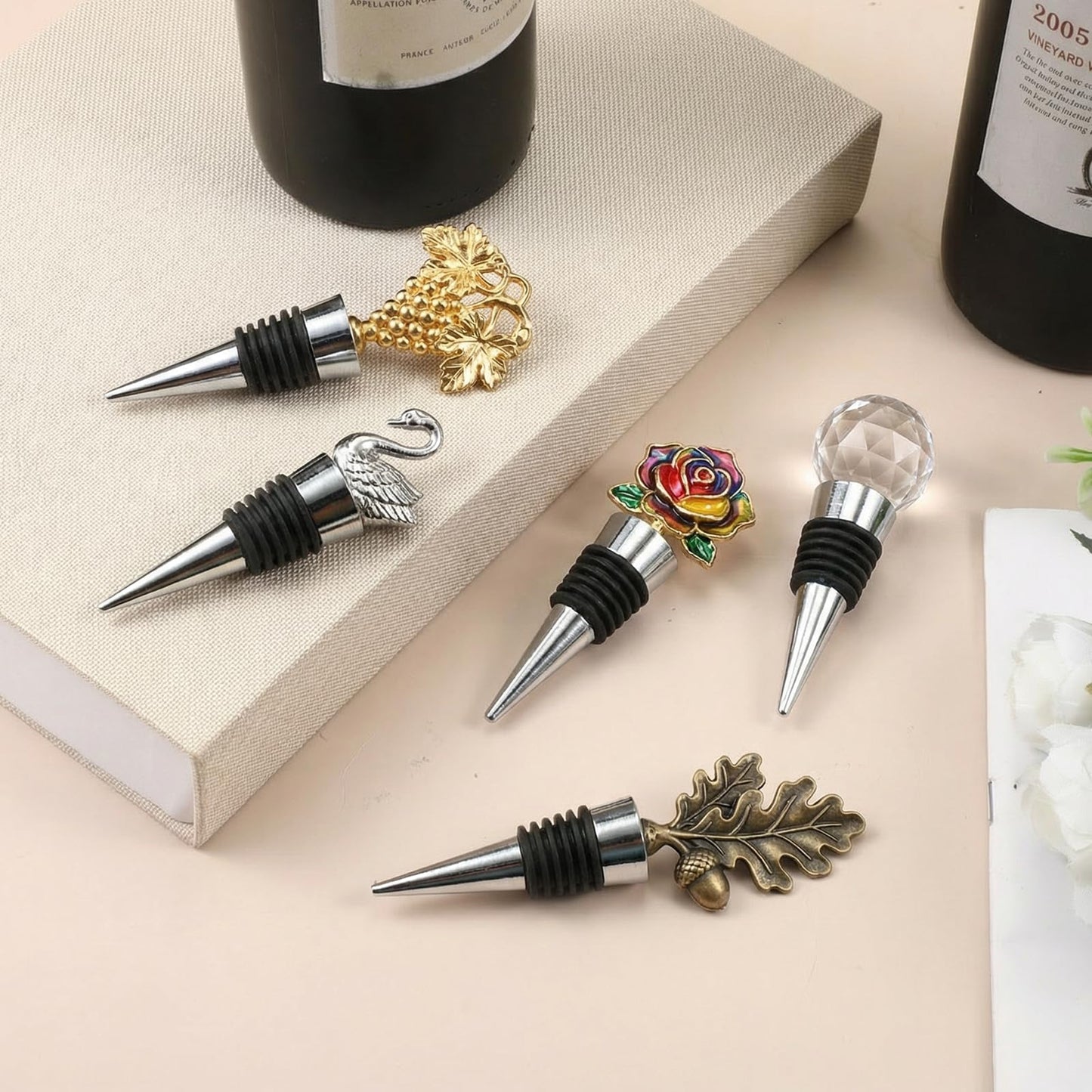 HANLANXUE 30Pcs Stainless Steel Wine Stoppers, Reusable Corks Decorative Bottle and Beverage Stoppers for DIY Wedding Bar Party Holiday Kitchen