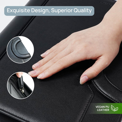 POPRUN Professional Zippered Portfolio Binder - Leather Padfolio Organizer with Notepad, Tablet Sleeve & Handles for Business, Meetings, Interviews, and Daily Office Use, Black
