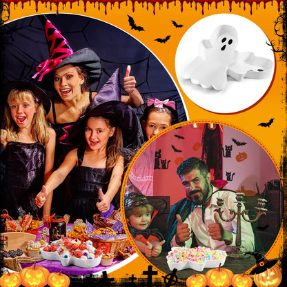 Wiwiqing 2 Pcs Halloween Ghost Candy Bowl Ghost Shaped Serving Tray Plates Plastic Spooky Dessert Platter Dish for Halloween Trick or Treat Party Food Storage Charcuterie Board Serving Supplies