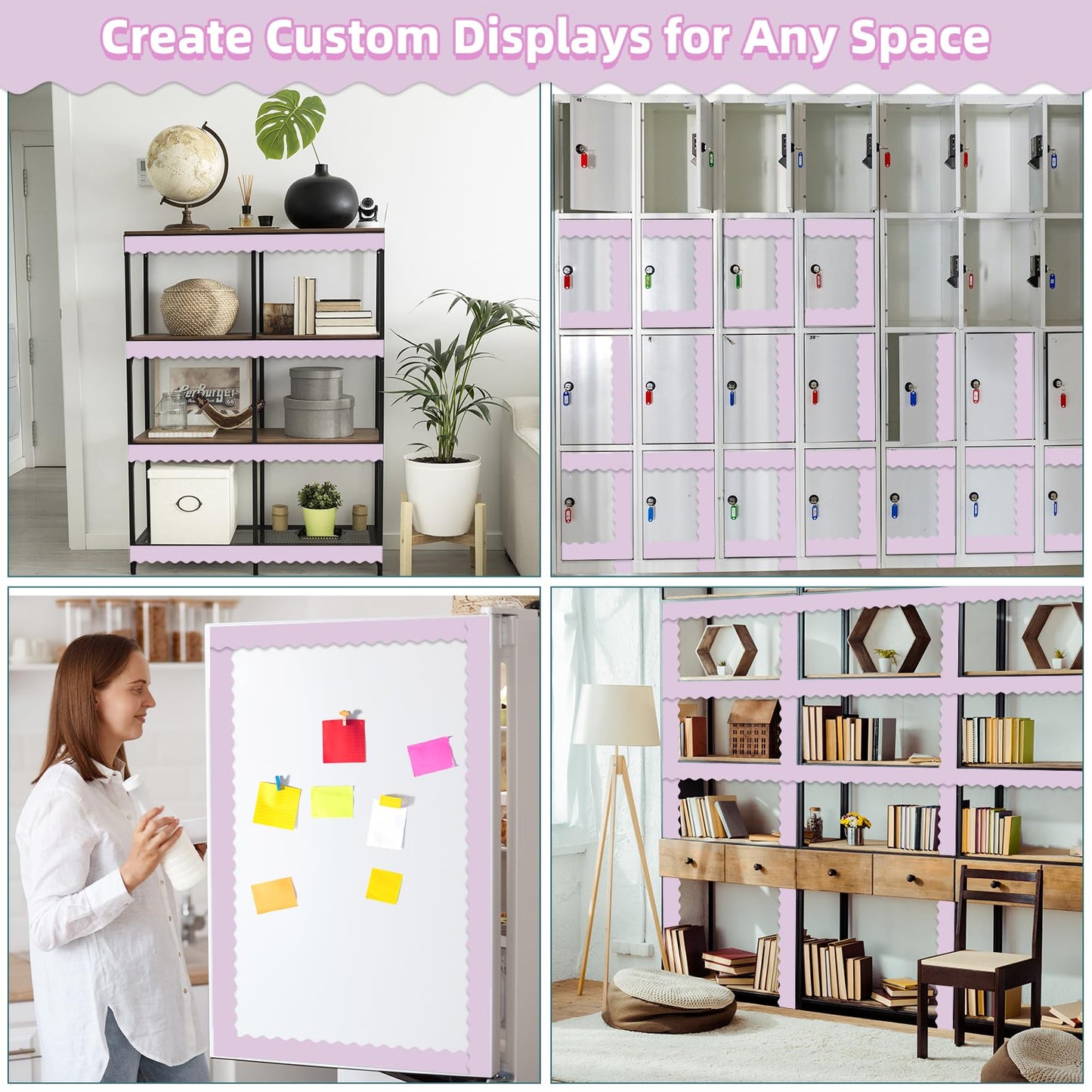 30 Pcs Magnetic Borders for Classroom Whiteboard - Light Purple Magnetic Bulletin Board Border Set - Scalloped Chalkboard Border Strips for Teachers, Parents, DIY Home,School & Office Decoration