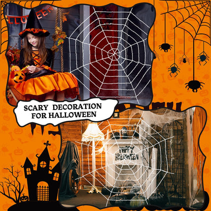 1.5M 2.5M 3.3M Spider Web 3 Pieces Large Halloween White Spider Web Decoration Scary Realistic Spider Web Rope Props with Elastic Rope for Halloween Yard Room Wall Window Door Haunted House Decoration