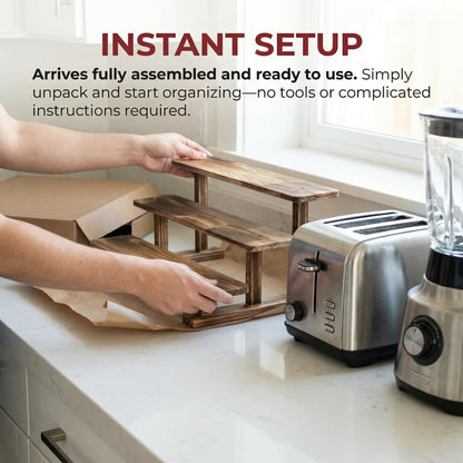 Ajerg 2 Pack 3 Tier Coffee Mug Display Shelf, Wooden Coffee Mug Holder Organizer for Countertop, Mug Storage Shelf for Coffee Station, Kitchen Cabinet, Pantry & Counter Display Rack