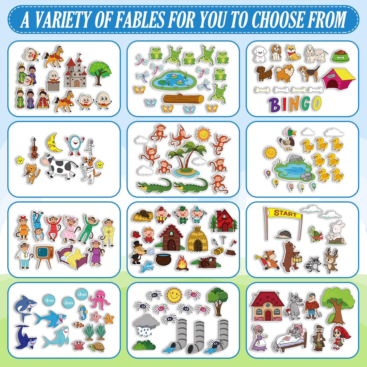 Windkream 13 Pack Felt Board Stories Pieces Set, Flannel Fairy Tale Board Stories with A Felt Pieces Storage Binder for Preschool Activities, Included Little Ducks, Little Red Riding Hood and More