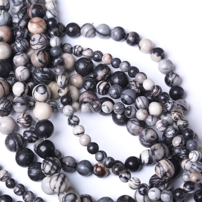Round Loose Beads Natural Gem Beads Crystal Energy Stone Beads for Jewelry Making DIY Bracelet Necklace (Black net Work, 6MM)