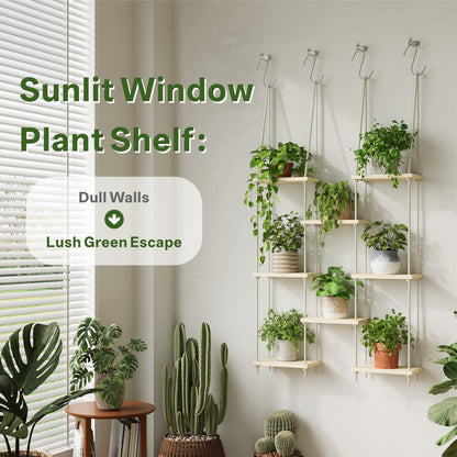 Drconox Window Plant Shelves 8-Tier Hanging Plant Shelves for Indoor Window Shelf for Plants Wall Mounted Window Sill Plant Shelf Living Room Garden Boho Decor