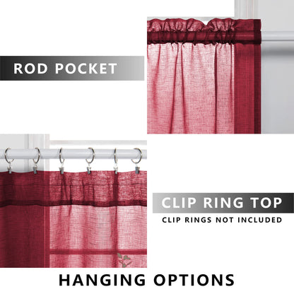 KOUFALL Burgundy Curtains for Bedroom 63 Inch Length 2 Panel Set Linen Textured Sheer Drapes for Living Room 52x63 Inches Long