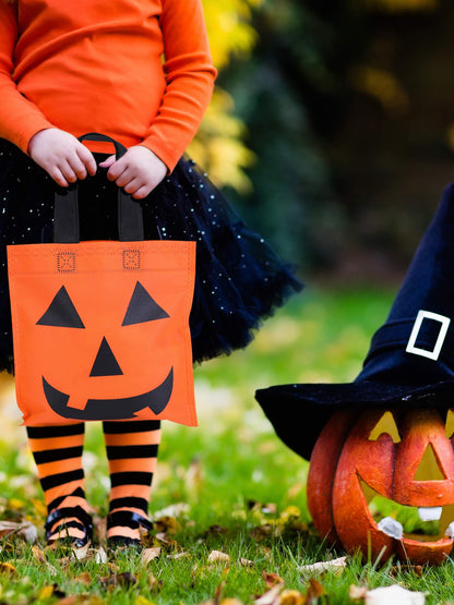 Boao 24 Pieces Halloween Lantern Pumpkin Tote Bags Non Woven Candy Bags for Halloween Party(12 x 12 Inch)