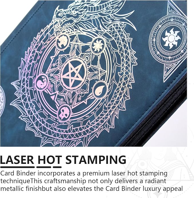 Trading card binder,Ringless Zip laser foiling Binder,540 Double Sided Pocket Collectible Trading Card Albums for YGO,MTG, DTCG,Sport Card, Game Cards (MTG Blue)