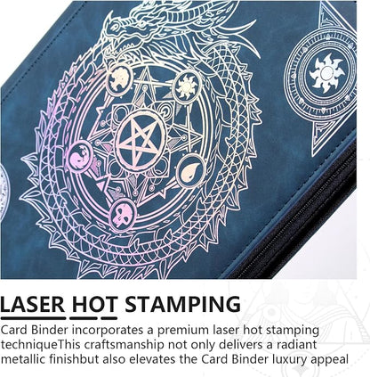 Trading card binder,Ringless Zip laser foiling Binder,540 Double Sided Pocket Collectible Trading Card Albums for YGO,MTG, DTCG,Sport Card, Game Cards (MTG Blue)