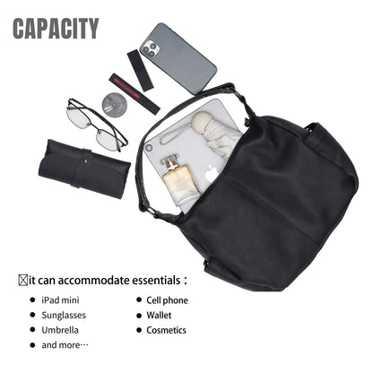 Genuine Leather Purses for Women Black Hobo Bag Work & Casual Crossbody Handbag with Two Adjustable Straps