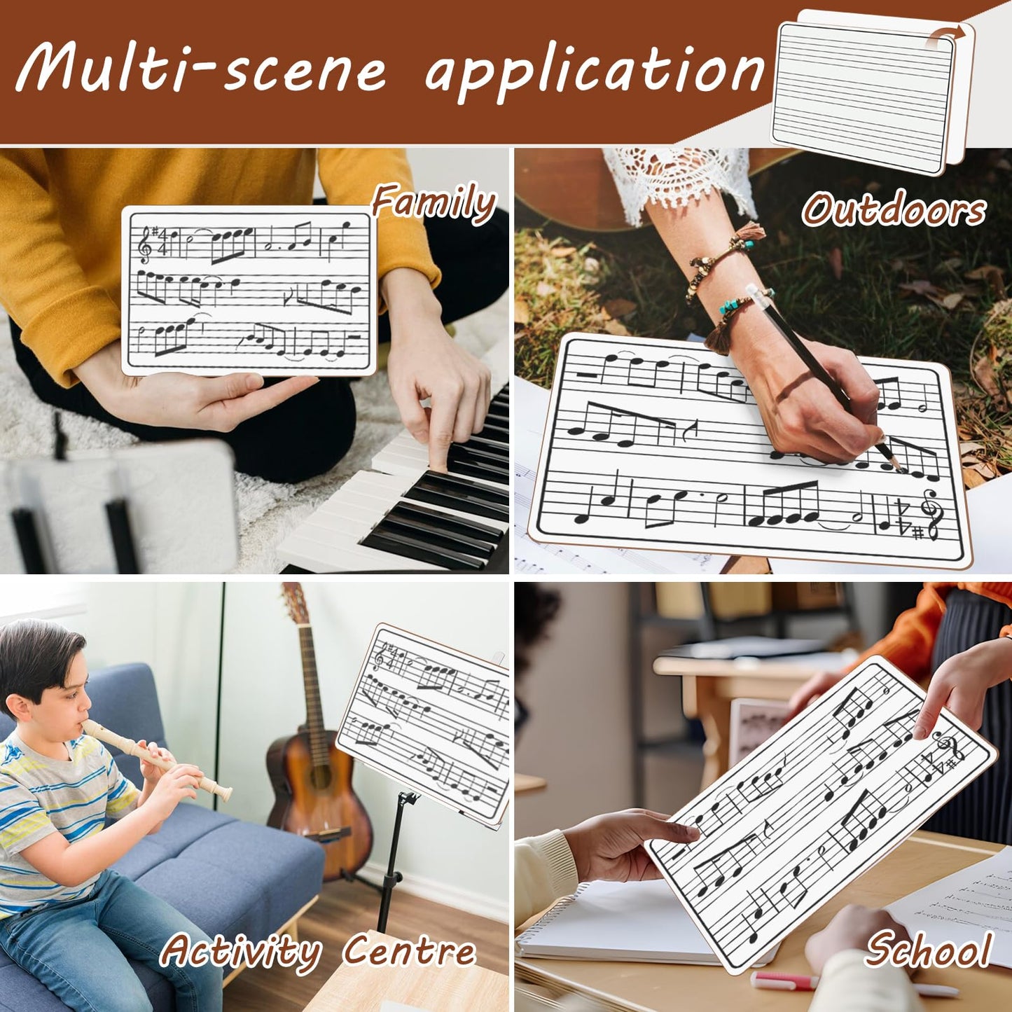 10 Pack Double Sided Music Staff Lapboards 9'' x 12'' - Mini Dry Erase Whiteboards with 3 Staves & Blank Back, Small Music Board for Students, Piano Teachers, Classroom Supplies & Gifts